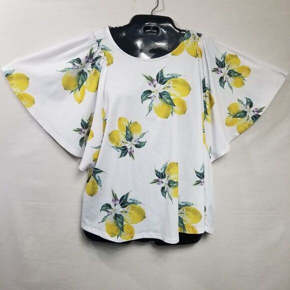 Astrologie Botanical Lemon Print Top Flutter Short Sleeve Women's Size Large - Picture 2 of 14